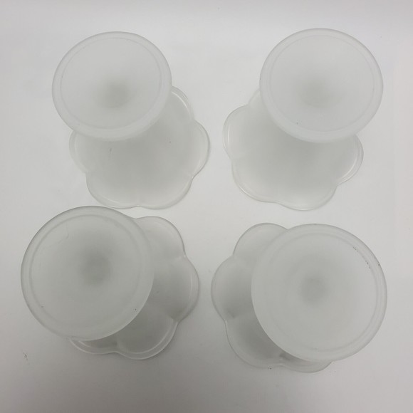 Vintage Pedesta Frosted Tulip Satin Sundae Ice Cream Dessert Glass Dishes 4 Sets - Picture 7 of 12